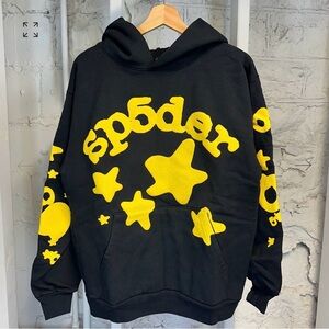 Black Hoodie with Yellow Star Graphics
